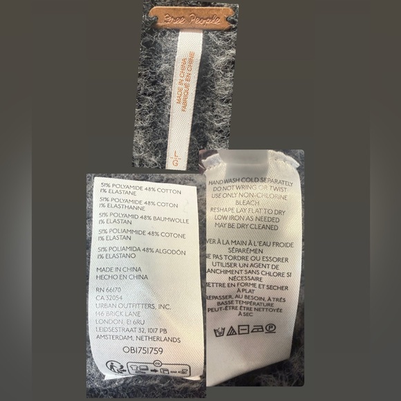 Dark Grey Free People Katie Mix Stitch Square Neck Sweater, size L. - Picture 5 of 5